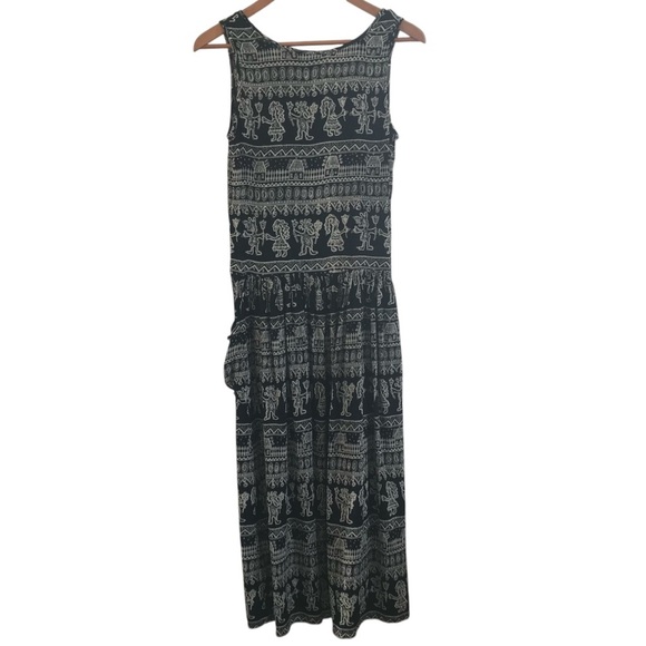 BILA Maxi Dress Size Medium Black White Rayon Boho Hippie Relaxed Fit Pockets - Picture 5 of 6